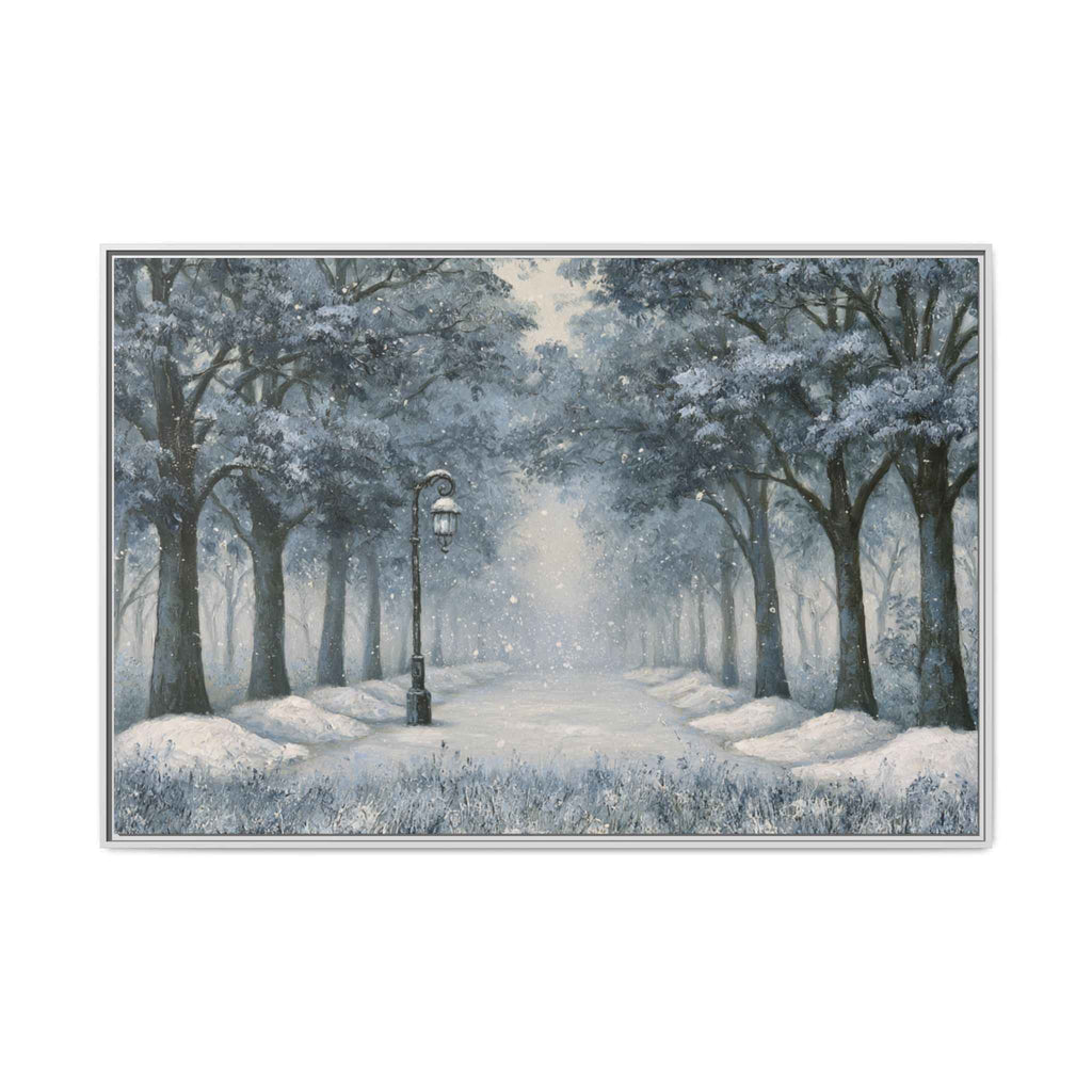 Snowy Tree Lane Matte Canvas Framed | Winter Landscape Wall Art