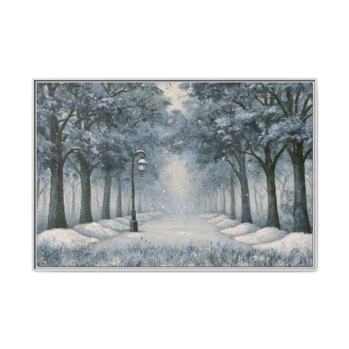 Snowy Tree Lane Matte Canvas Framed | Winter Landscape Wall Art