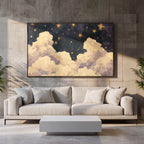 Blue Starry Night Clouds Painting