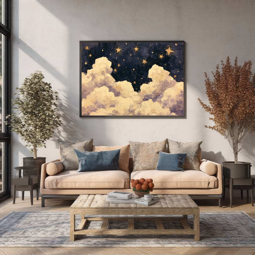 Blue Starry Night Clouds Painting