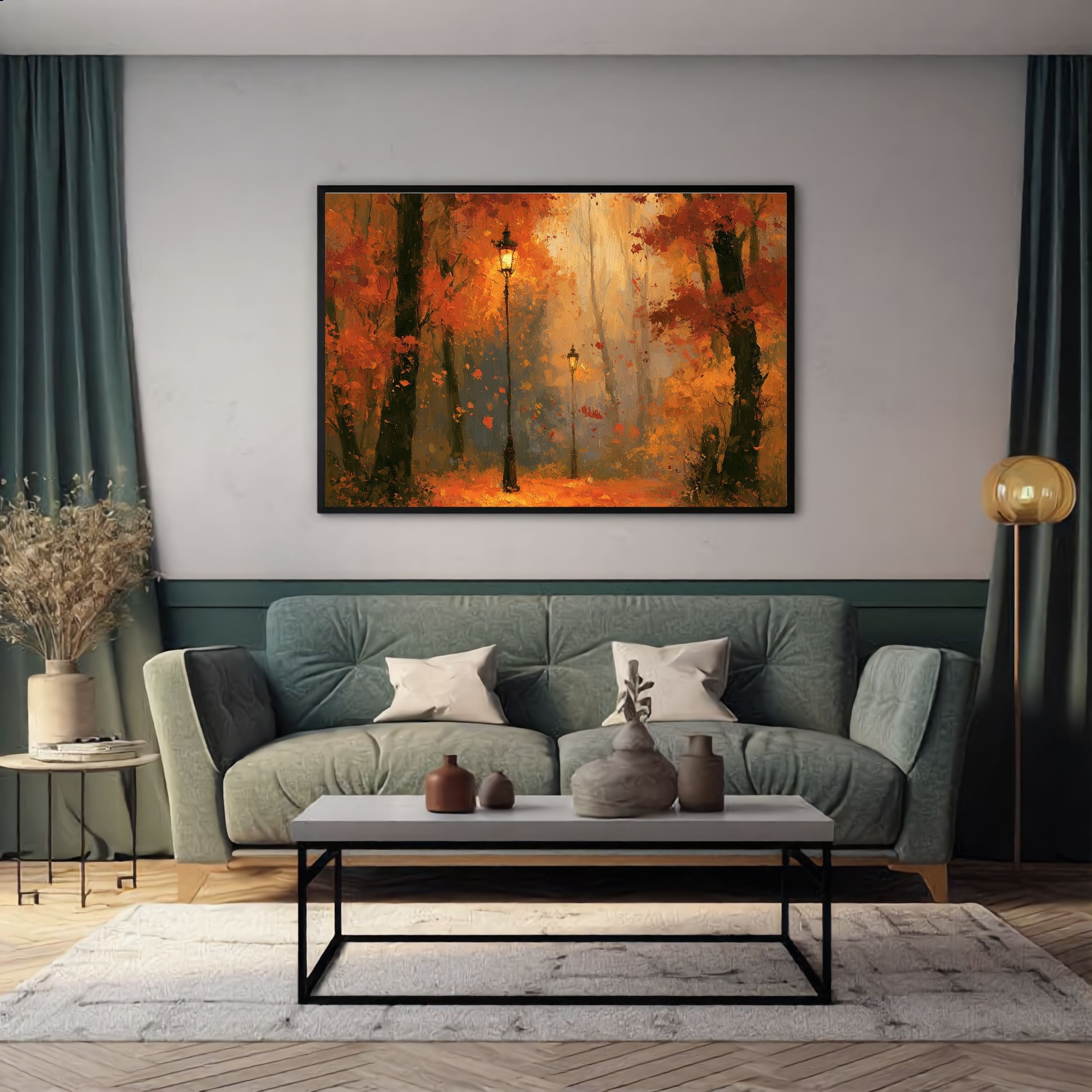 Autumn Streetlamp Painting