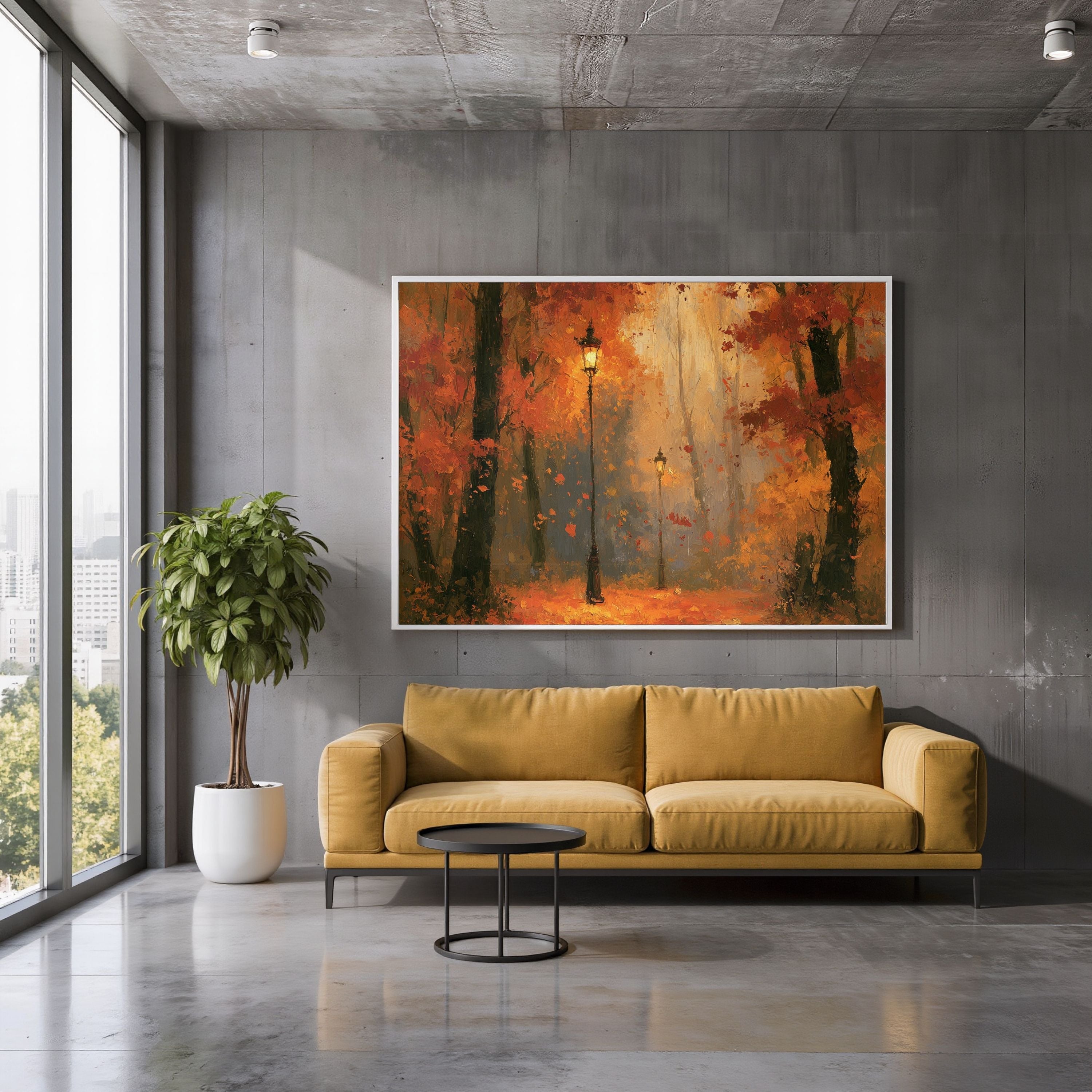 Autumn Streetlamp Painting