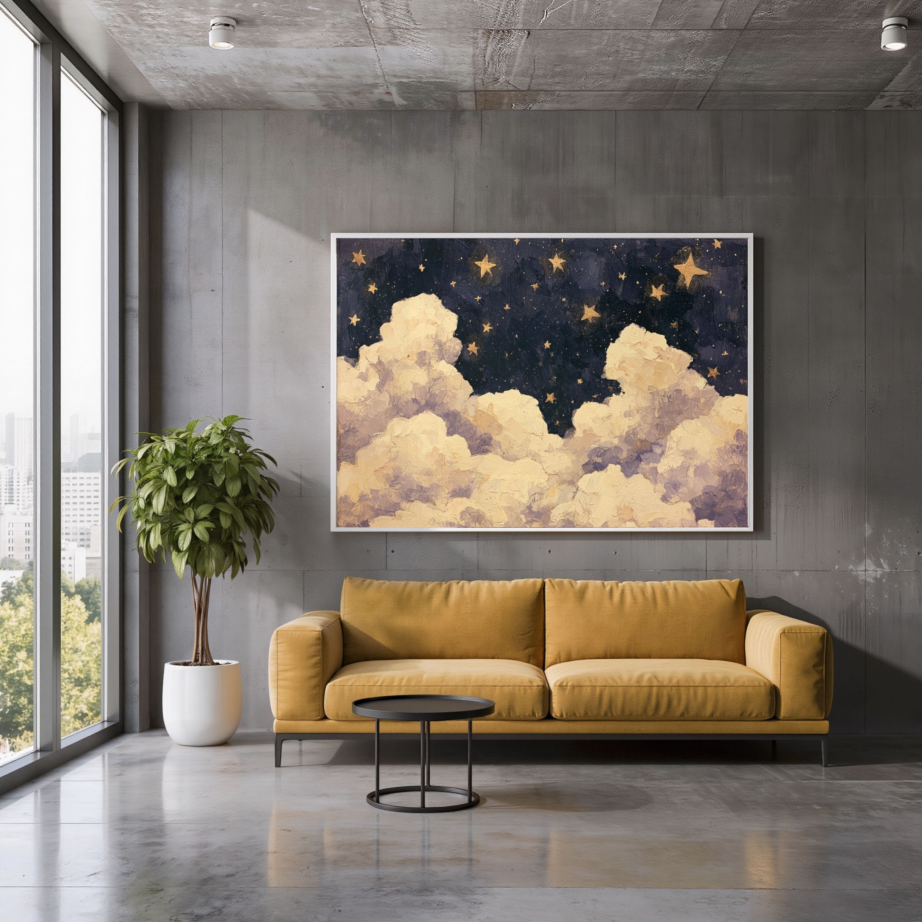 Blue Starry Night Clouds Painting