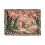 Cherry Blossom Forest Woven Blanket | Spring Floral Tapestry Throw