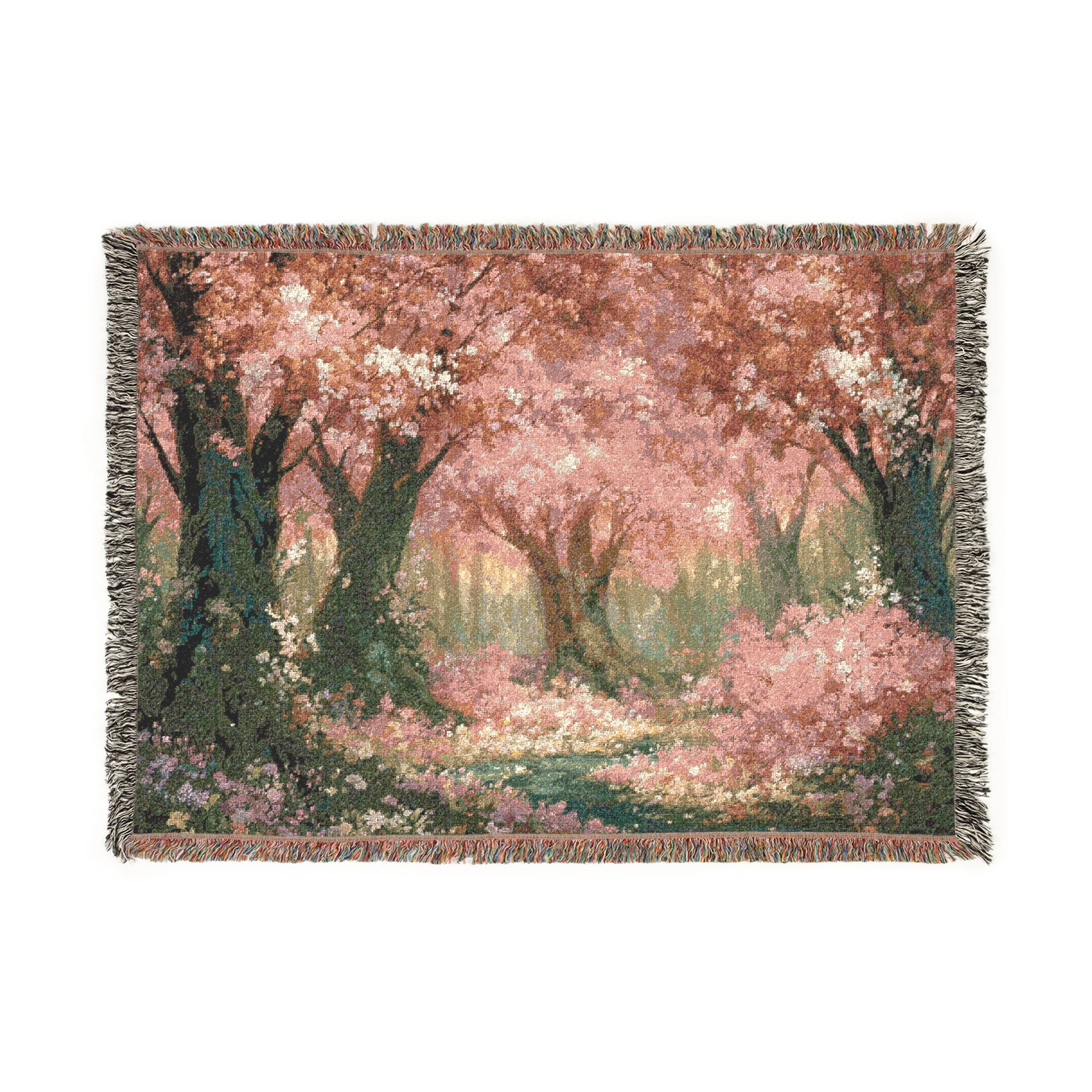 Cherry Blossom Forest Woven Blanket | Spring Floral Tapestry Throw