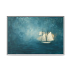 Abstract Blue Sea Coastal Sailboat Painting