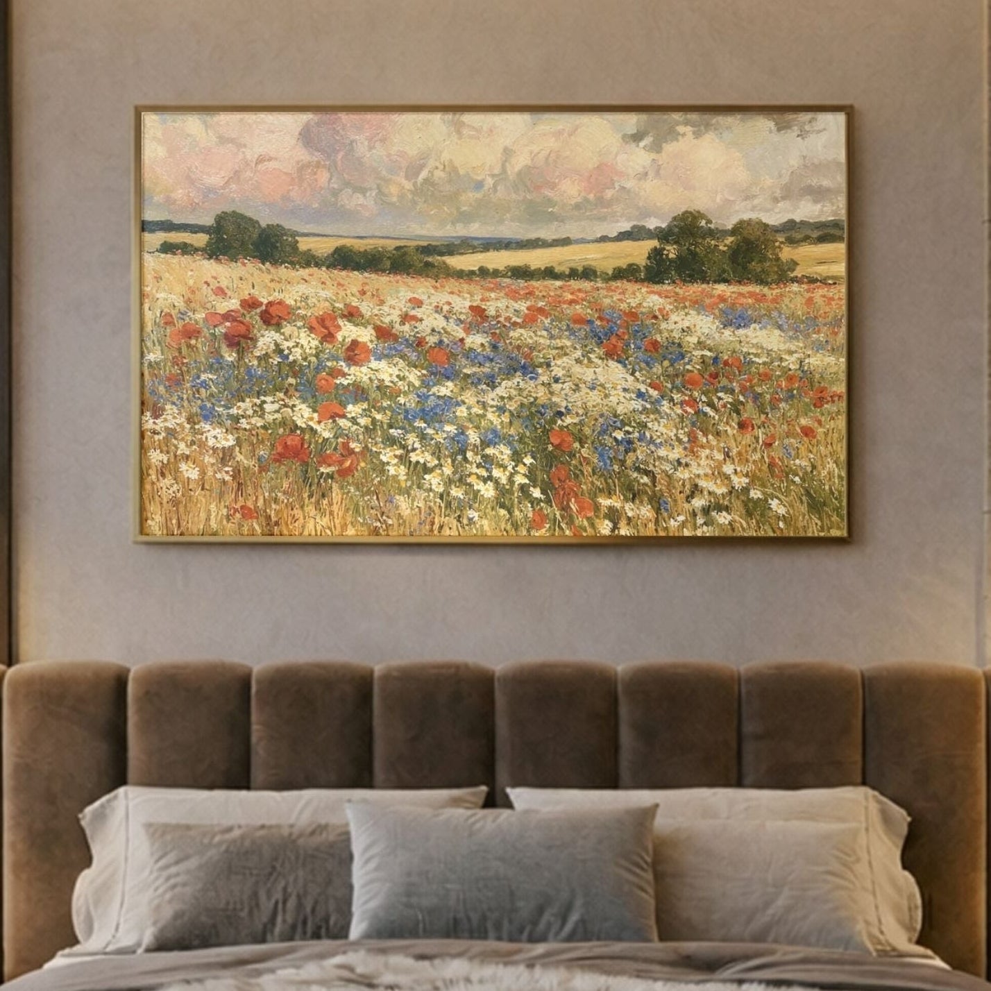 Red,White,and Blue Poppies and Daisies Perfect Living room Home decor Colorful and vinateg themed. Eleant high quality wall art. Patriotic American home decor.