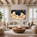 Blue Starry Night Clouds Painting