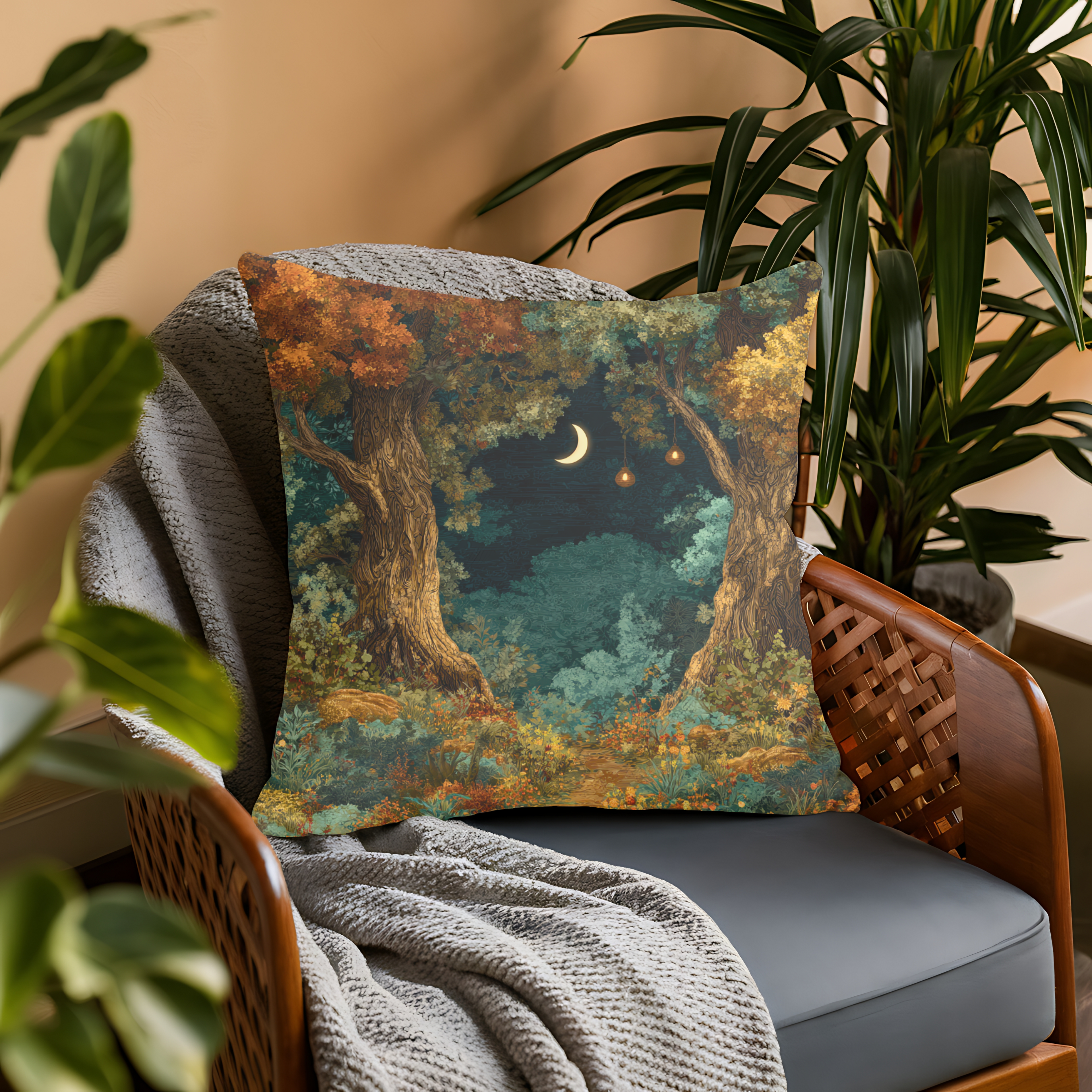 Crescent Moon Forest Pillow