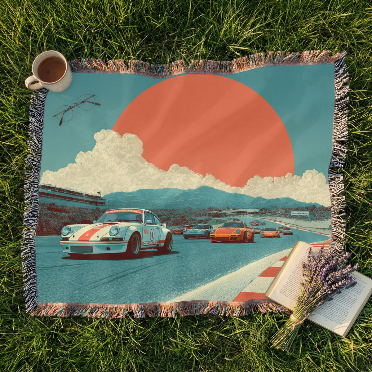 Retro Vintage Race Cars Woven Blanket - PoeticWovens