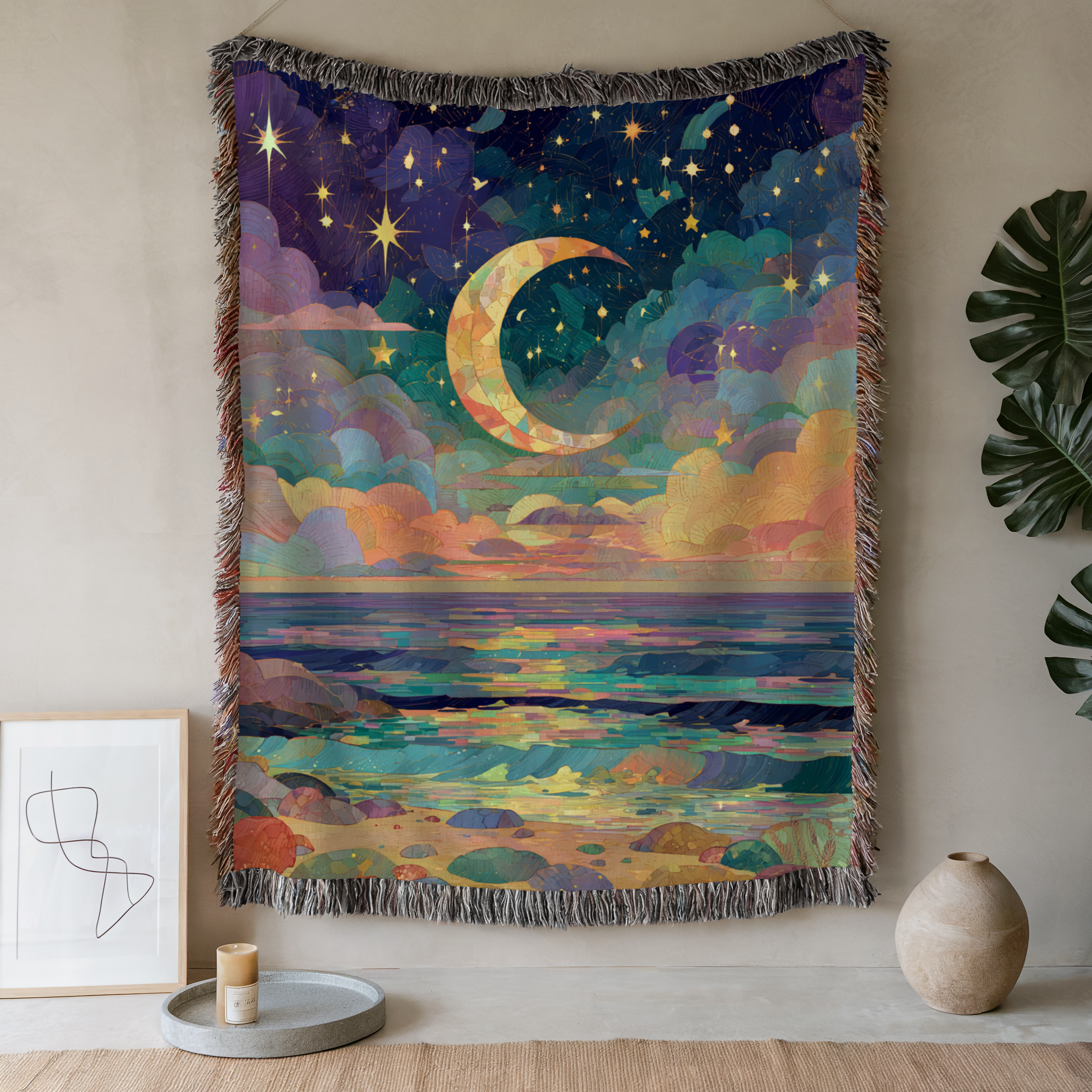 Abstract Celestial Moon and Stars