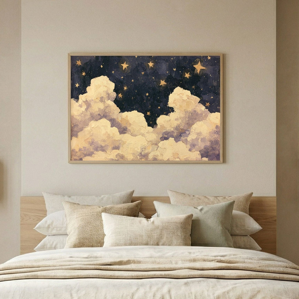 Blue Starry Night Clouds Painting