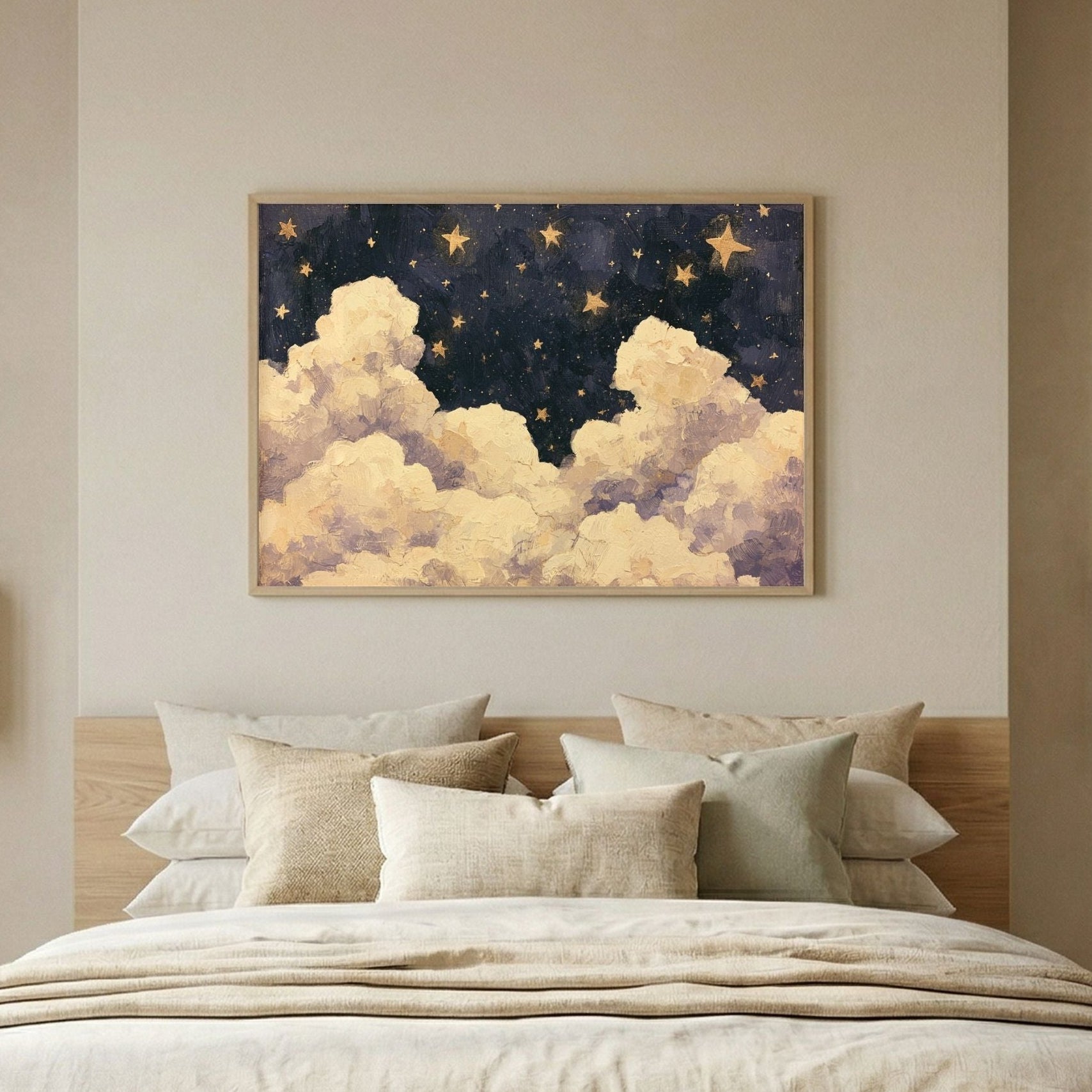 Blue Starry Night Clouds Painting