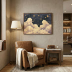 Blue Starry Night Clouds Painting
