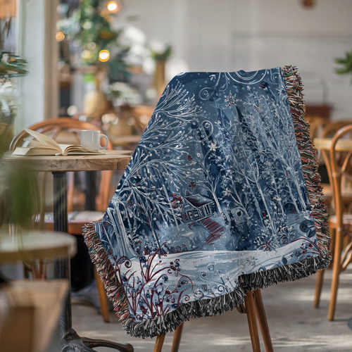 Blue Starry Night Landscape Woven Blanket - PoeticWovens