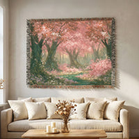 Cherry Blossom Forest Woven Blanket | Spring Floral Tapestry Throw - PoeticWovens