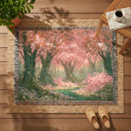 Cherry Blossom Forest Woven Blanket | Spring Floral Tapestry Throw