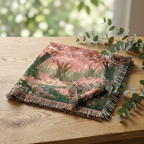 Cherry Blossom Forest Woven Blanket | Spring Floral Tapestry Throw