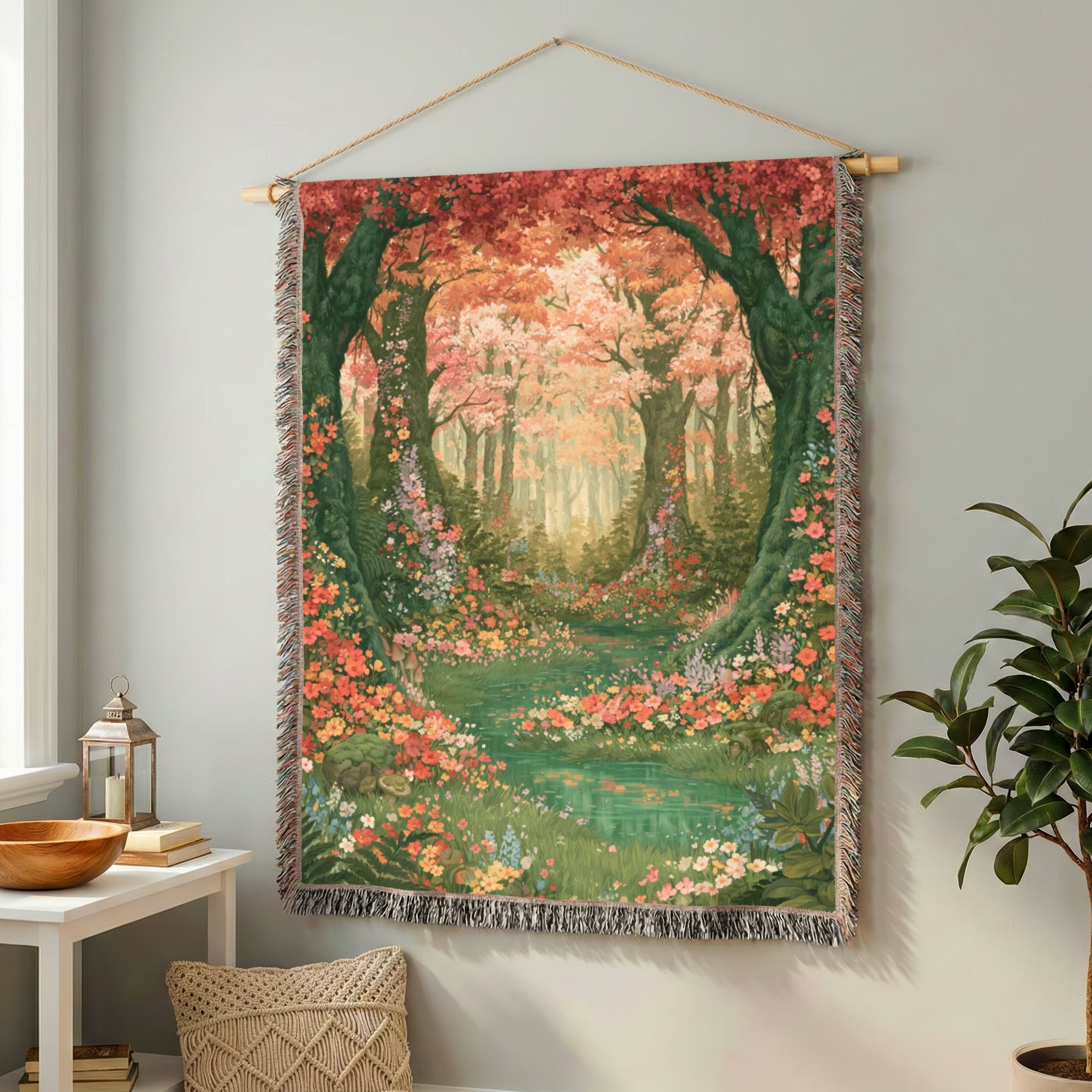 Abstract Forest Autumn Themed Woven Blanket | Tapestry Throw, Nature-Inspired