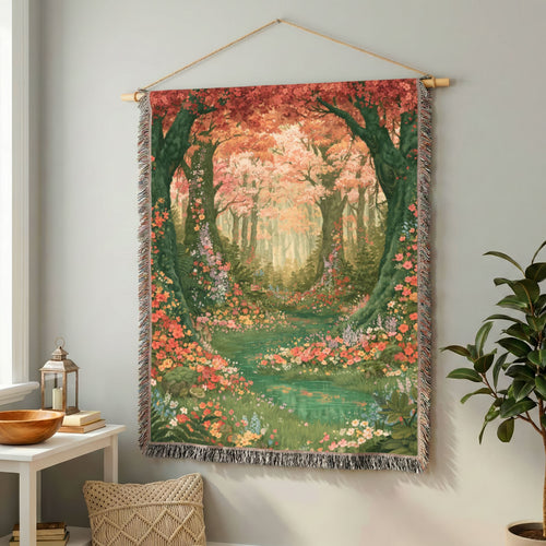 Abstract Forest Autumn Themed Woven Blanket | Tapestry Throw, Nature-Inspired