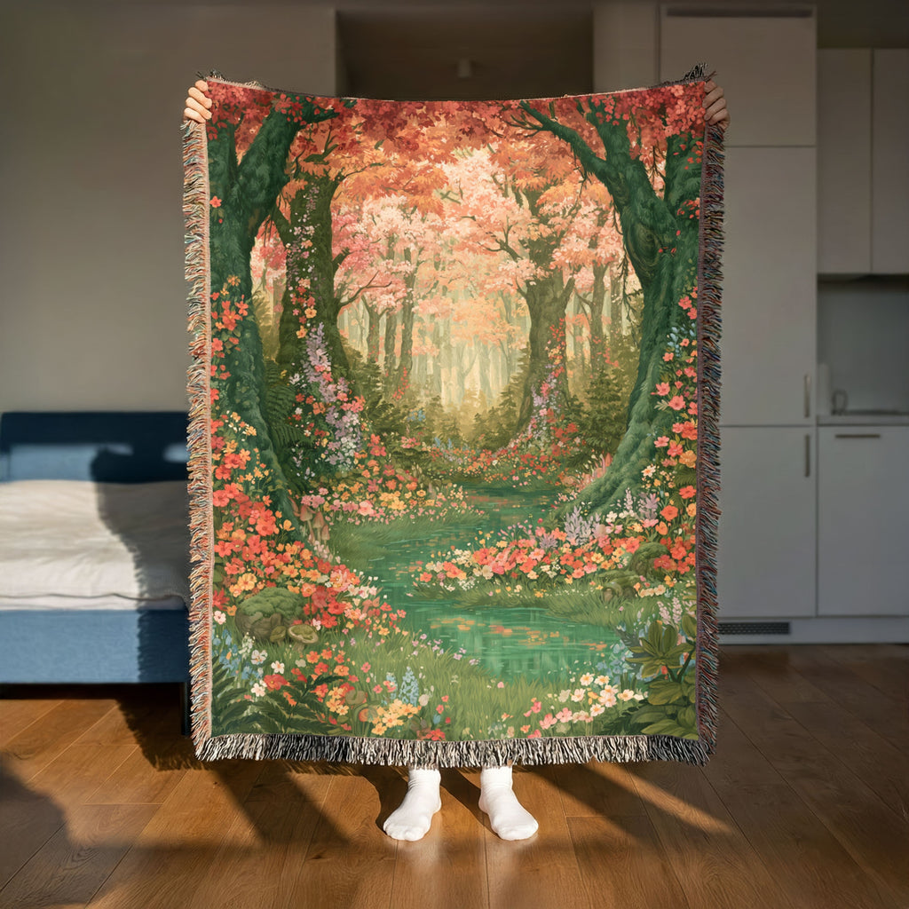 Abstract Forest Autumn Themed Woven Blanket | Tapestry Throw, Nature-Inspired
