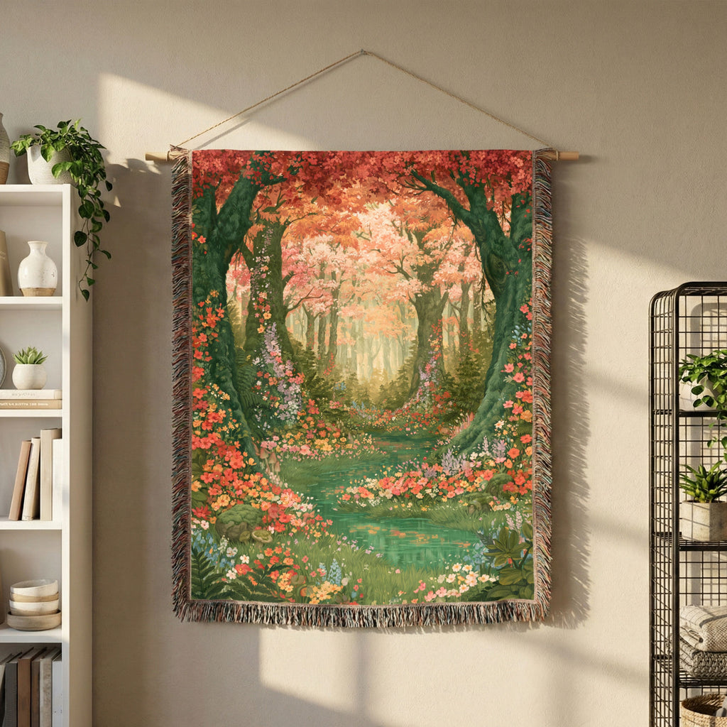 Abstract Forest Autumn Themed Woven Blanket | Tapestry Throw, Nature-Inspired