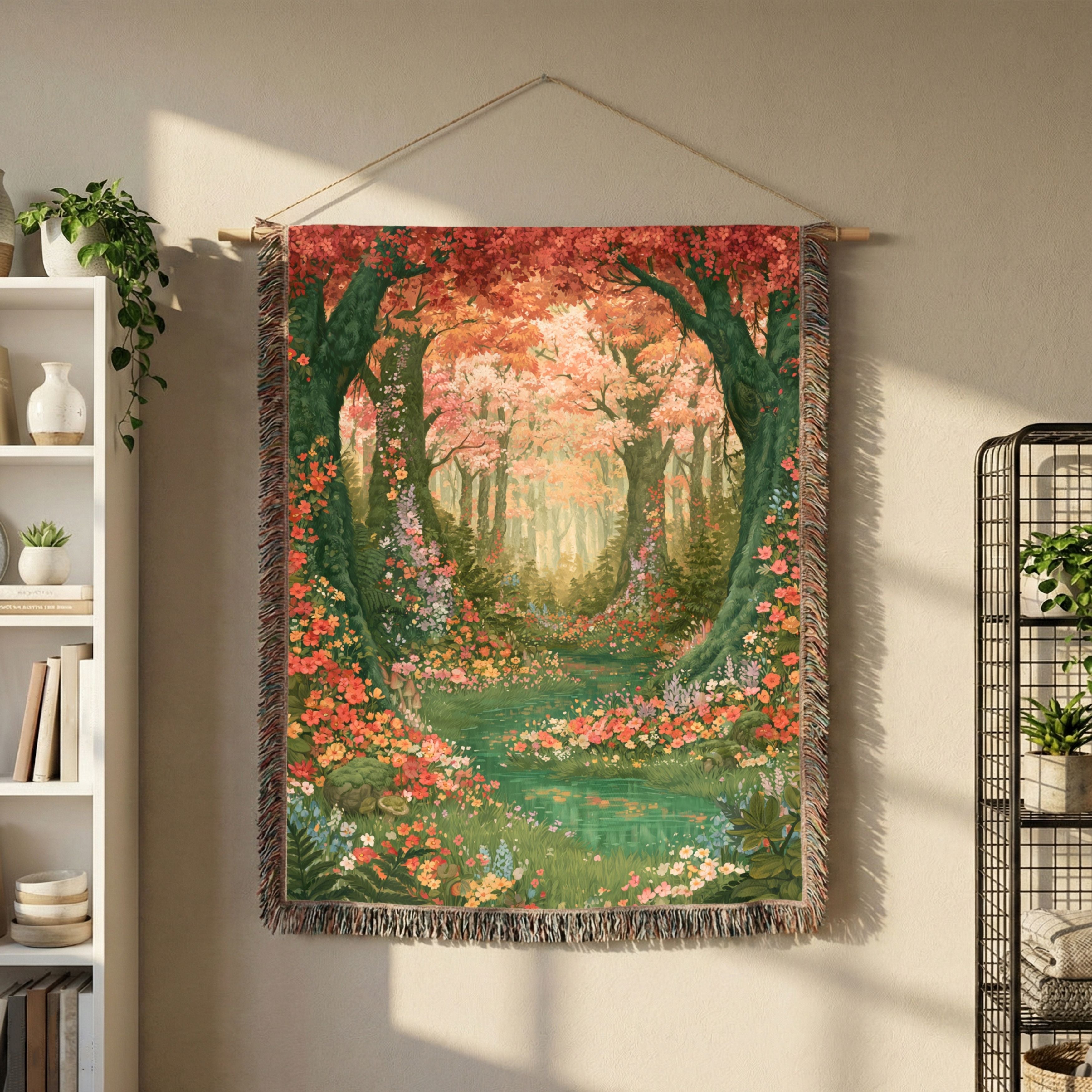 Abstract Forest Autumn Themed Woven Blanket | Tapestry Throw, Nature-Inspired