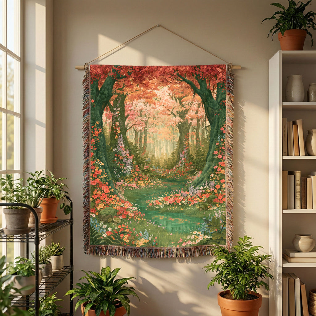 Abstract Forest Autumn Themed Woven Blanket | Tapestry Throw, Nature-Inspired