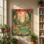 Abstract Forest Autumn Themed Woven Blanket | Tapestry Throw, Nature-Inspired