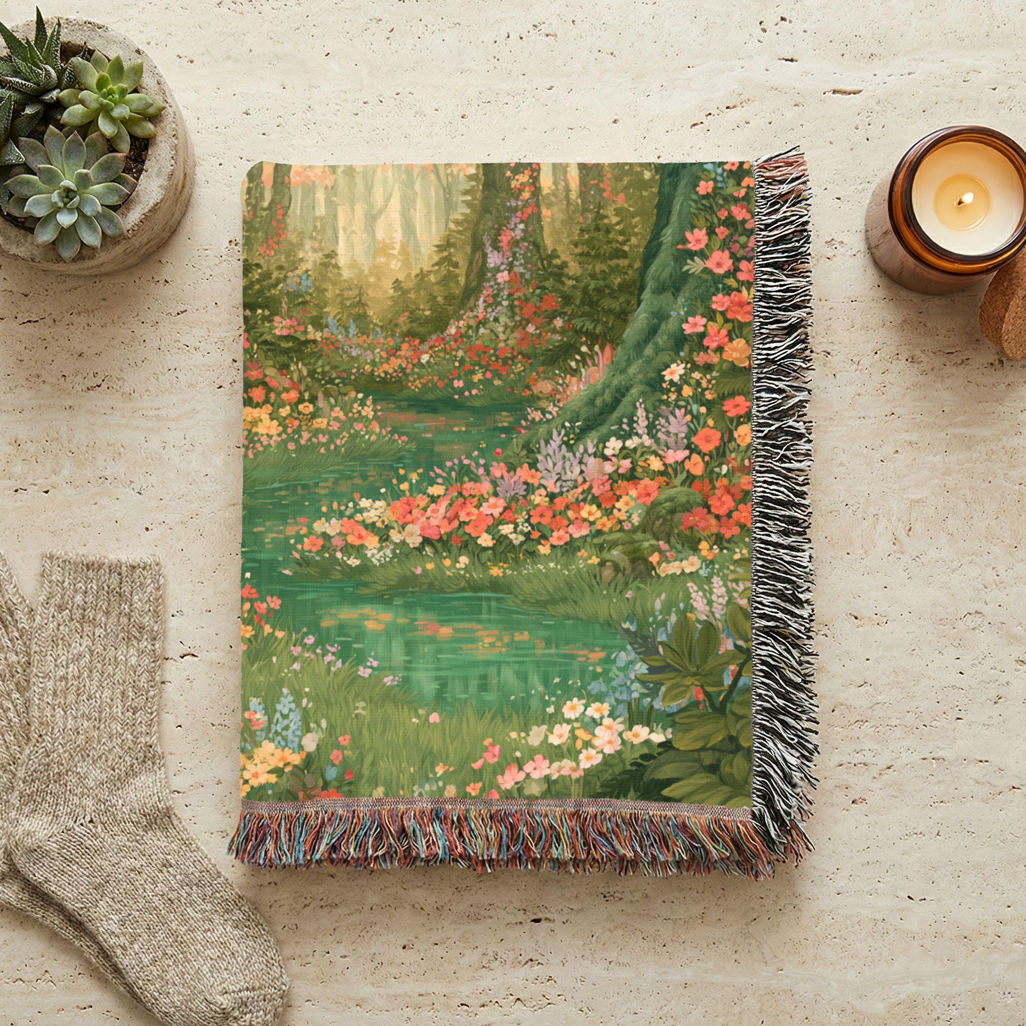 Abstract Forest Autumn Themed Woven Blanket | Tapestry Throw, Nature-Inspired
