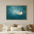 Abstract Blue Sea Coastal Sailboat Painting