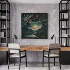 Celestial Fantasy Squared Framed Canvas | Cosmic Gothic Dreamy Wall Art | Medieval Starry Night Dorm room decor