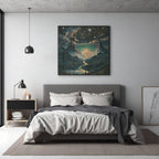 Celestial Fantasy Squared Framed Canvas | Cosmic Gothic Dreamy Wall Art | Medieval Starry Night Dorm room decor