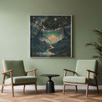 Celestial Fantasy Squared Framed Canvas | Cosmic Gothic Dreamy Wall Art | Medieval Starry Night Dorm room decor