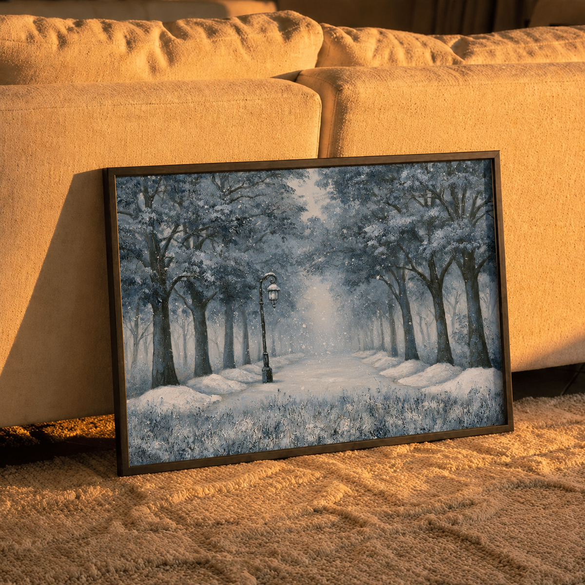 Snowy Tree Lane Matte Canvas Framed | Winter Landscape Wall Art