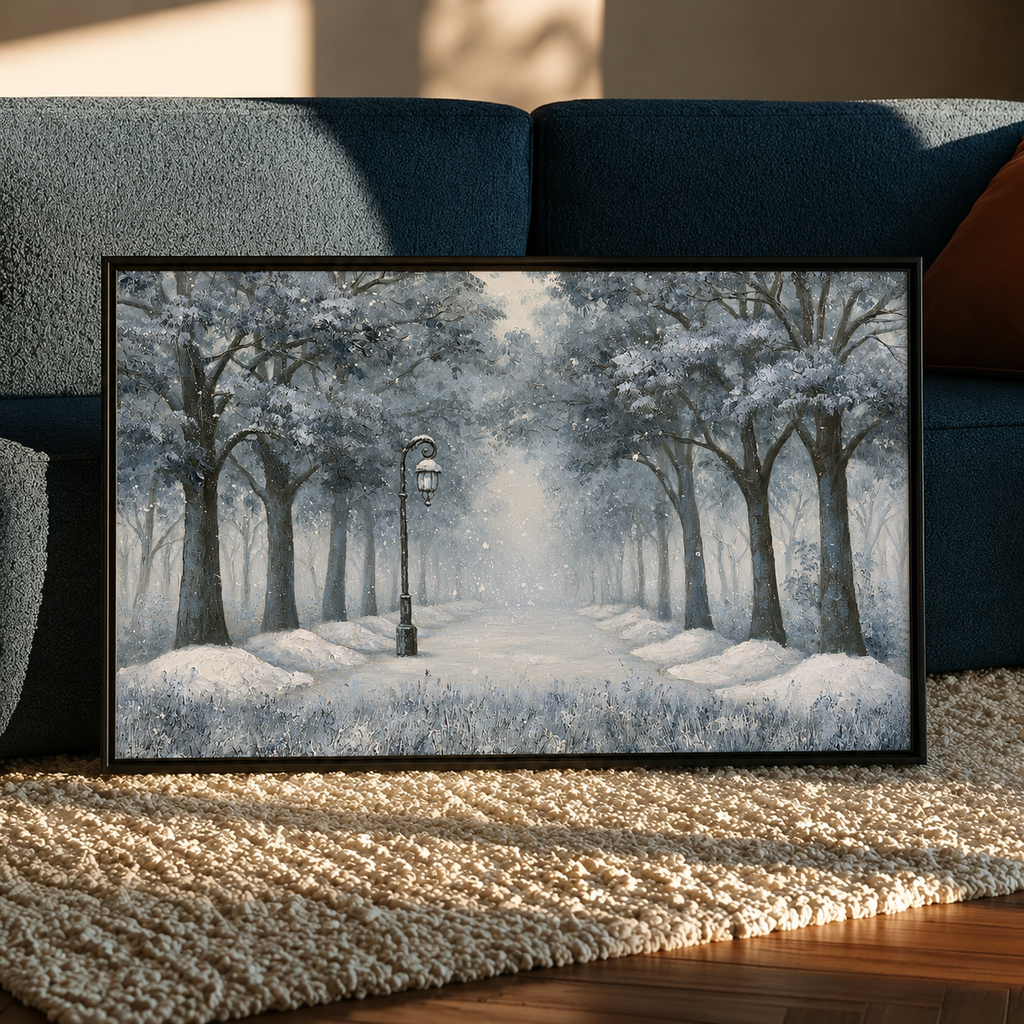 Snowy Tree Lane Matte Canvas Framed | Winter Landscape Wall Art