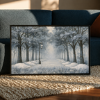 Snowy Tree Lane Matte Canvas Framed | Winter Landscape Wall Art
