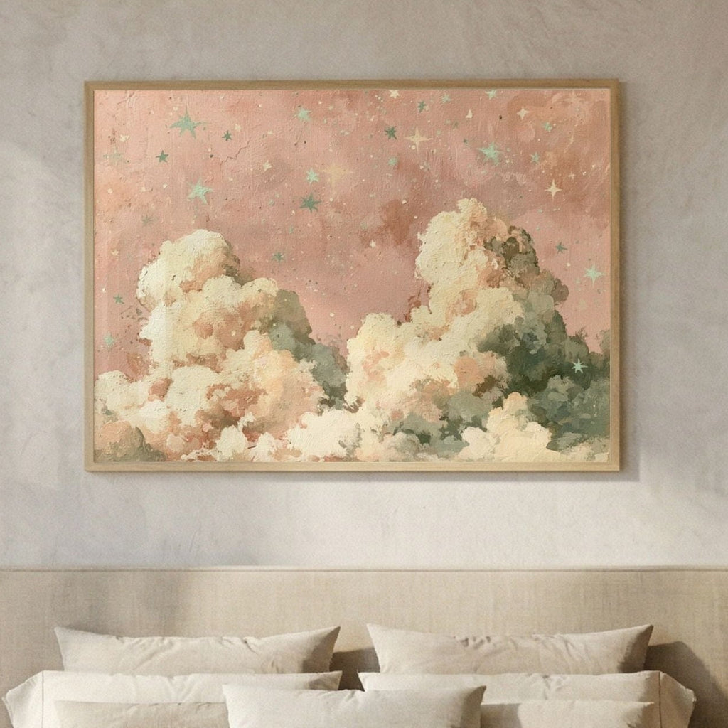 Pink Cloudy Starry Sky