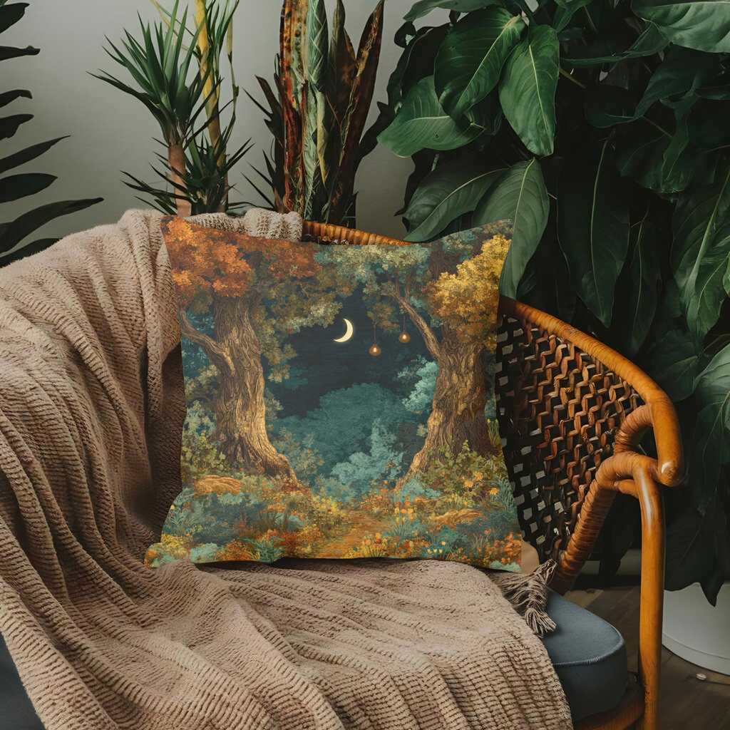 Crescent Moon Forest Pillow
