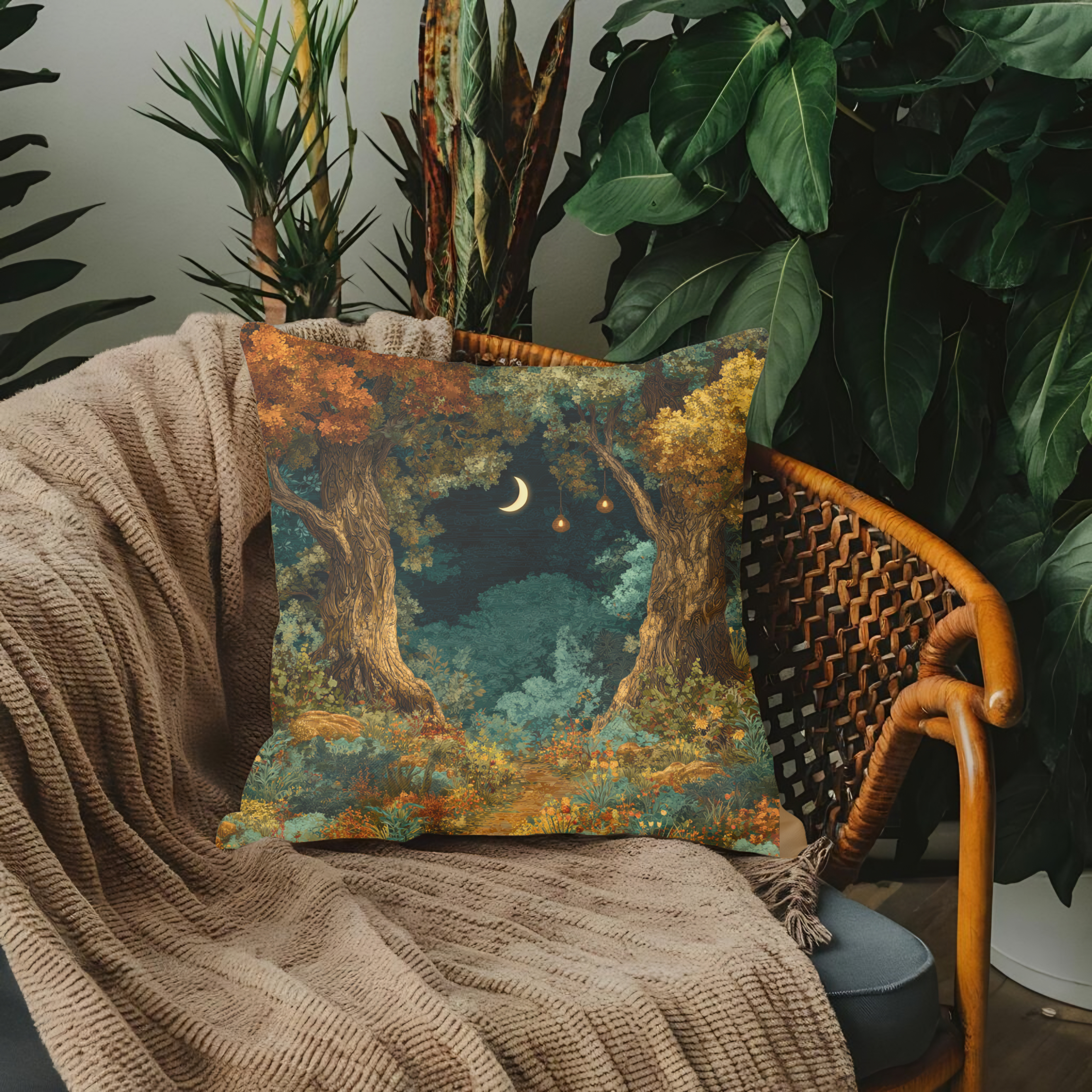 Crescent Moon Forest Pillow