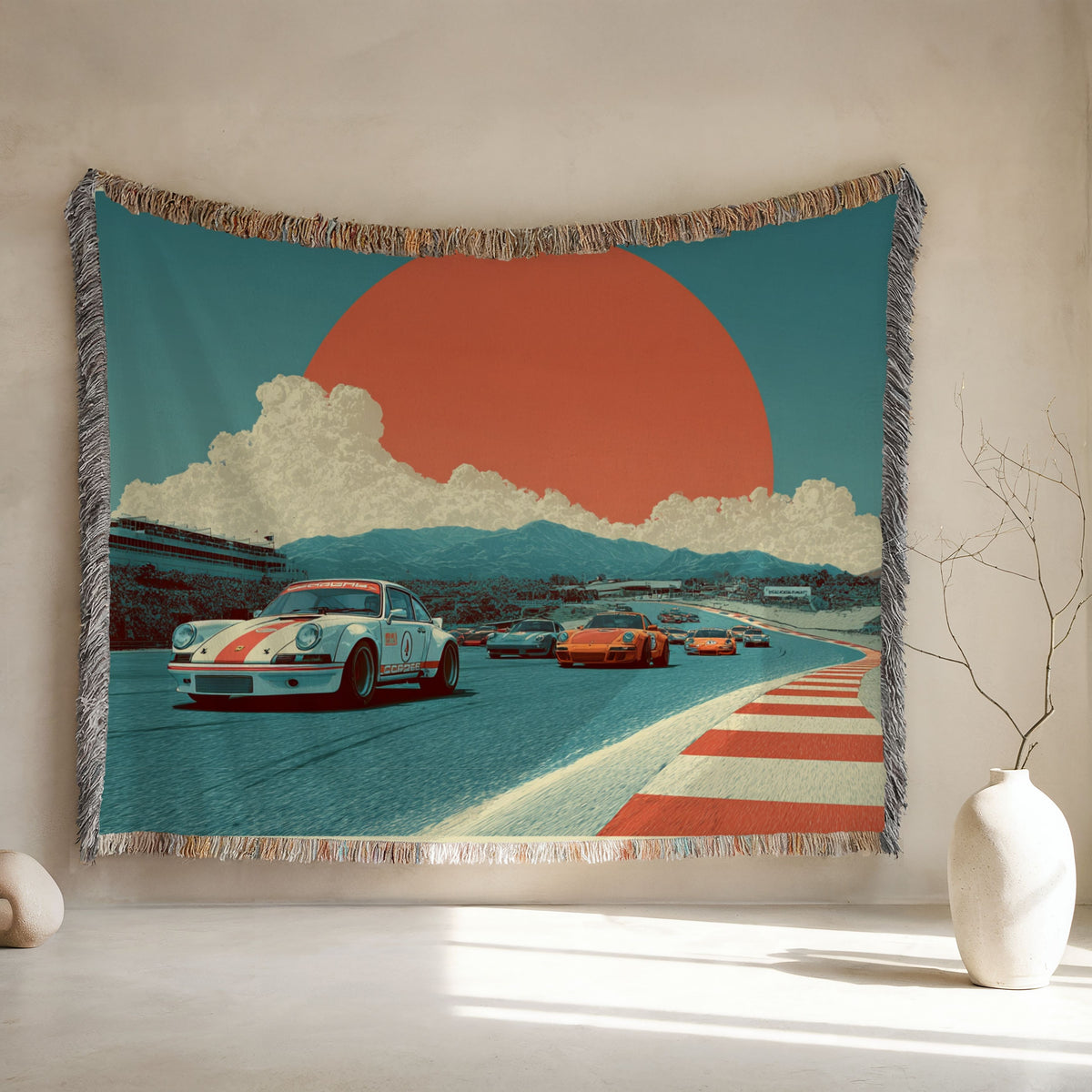 Retro Vintage Race Cars Woven Blanket - PoeticWovens