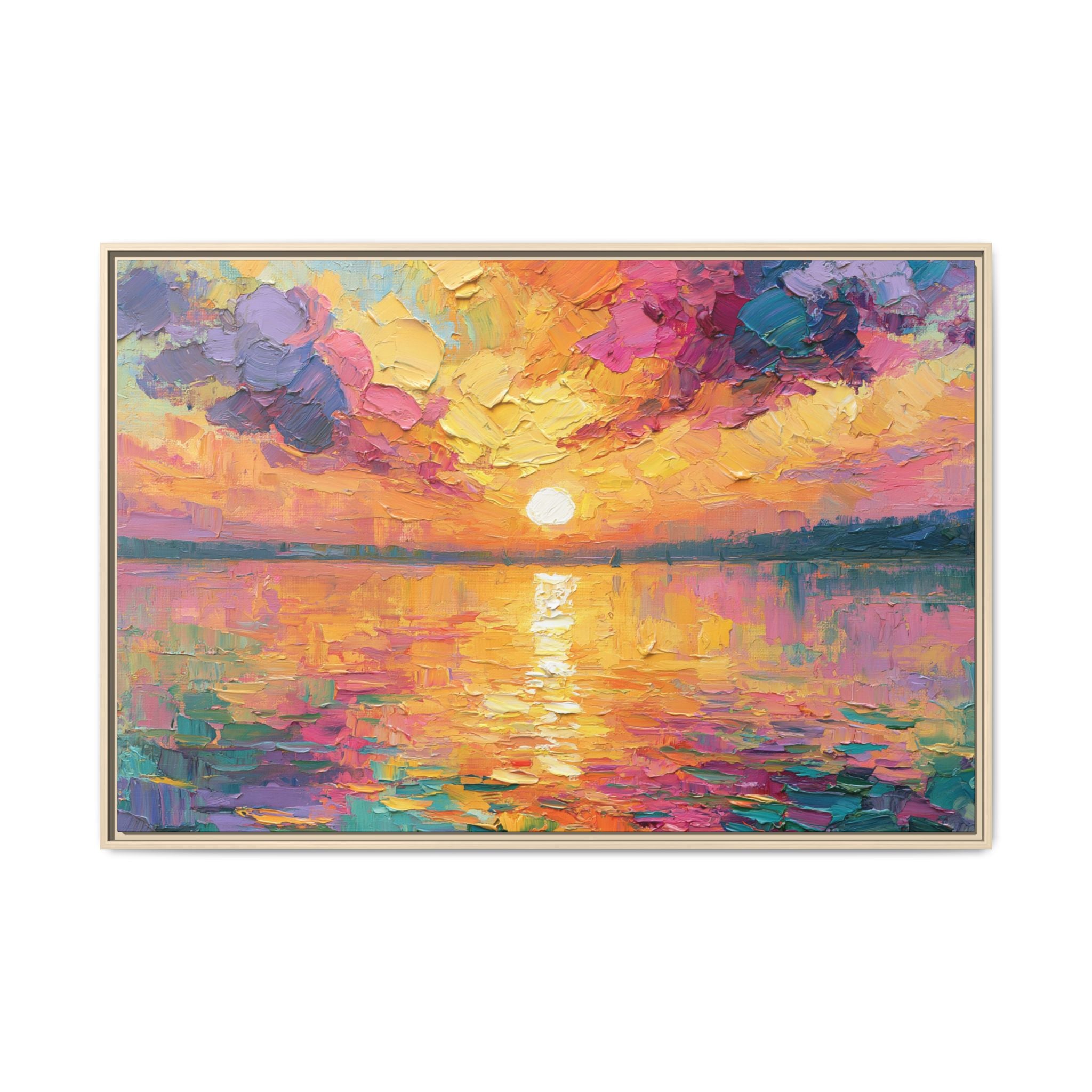Framed Sunset Impasto Painting