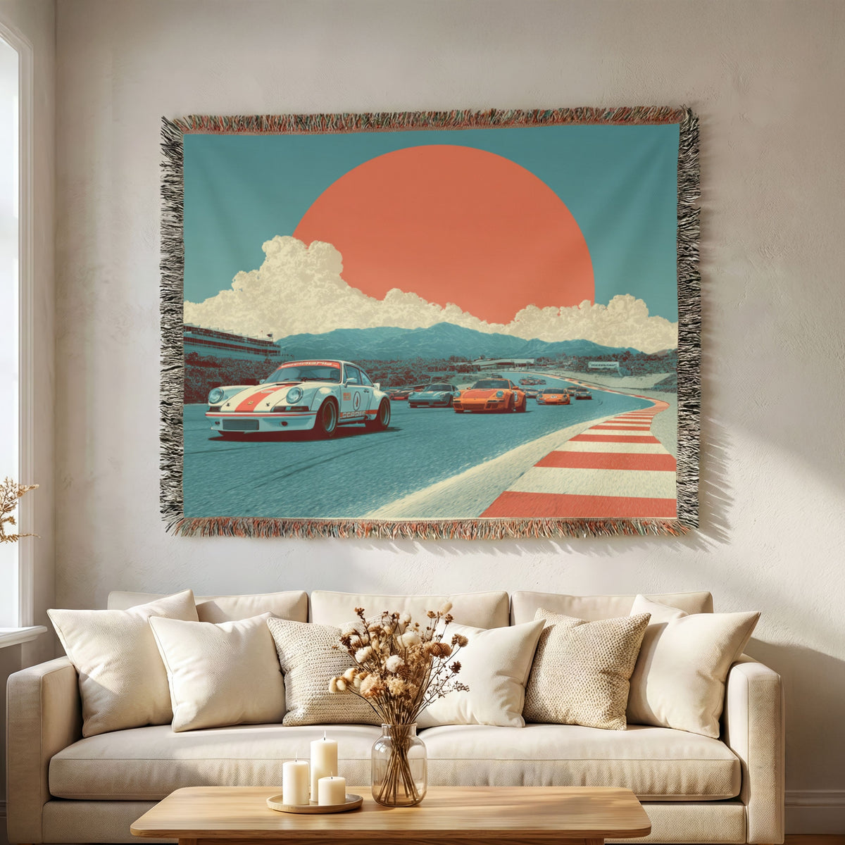 Retro Vintage Race Cars Woven Blanket - PoeticWovens