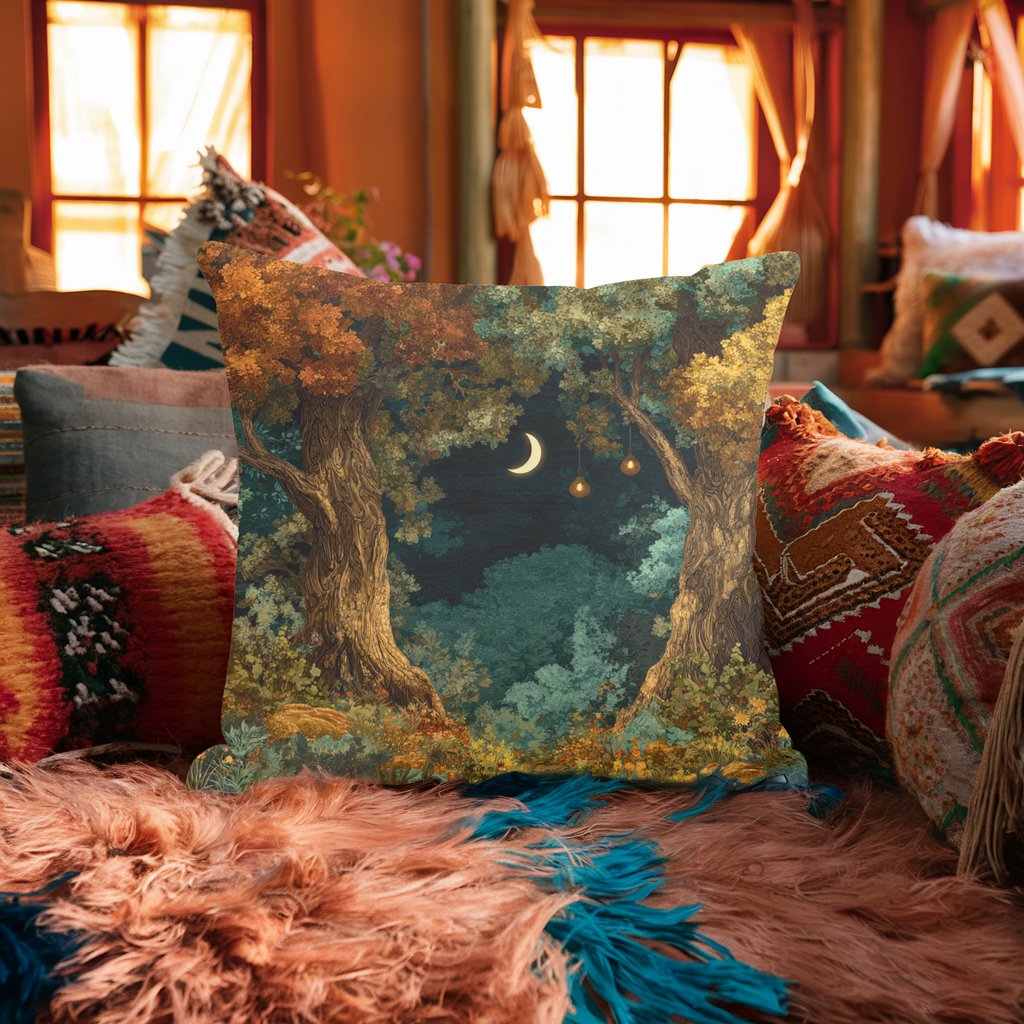 Crescent Moon Forest Pillow