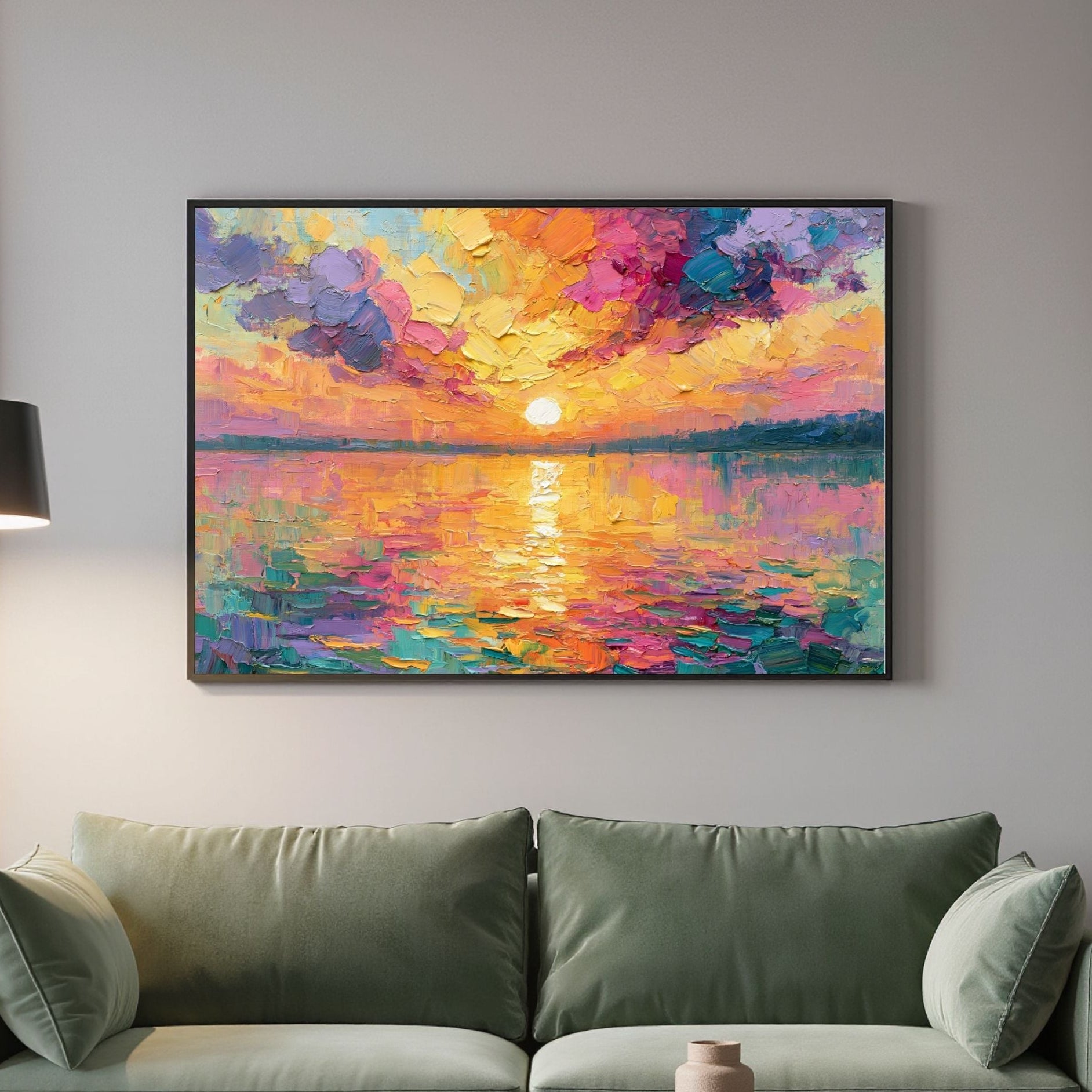 Abstract painting natural sunset wall art. Colorful living room wall art home decor

