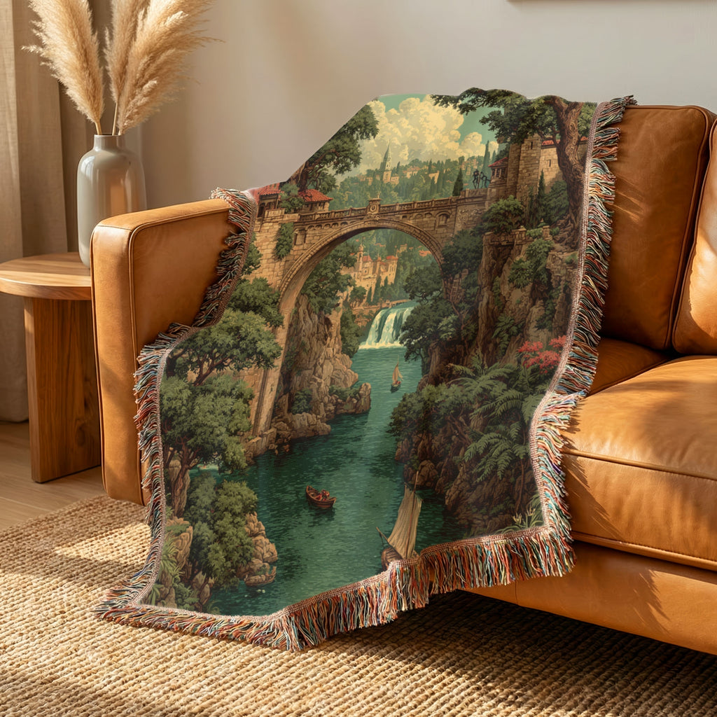 Vintage Landscape Woven Blanket