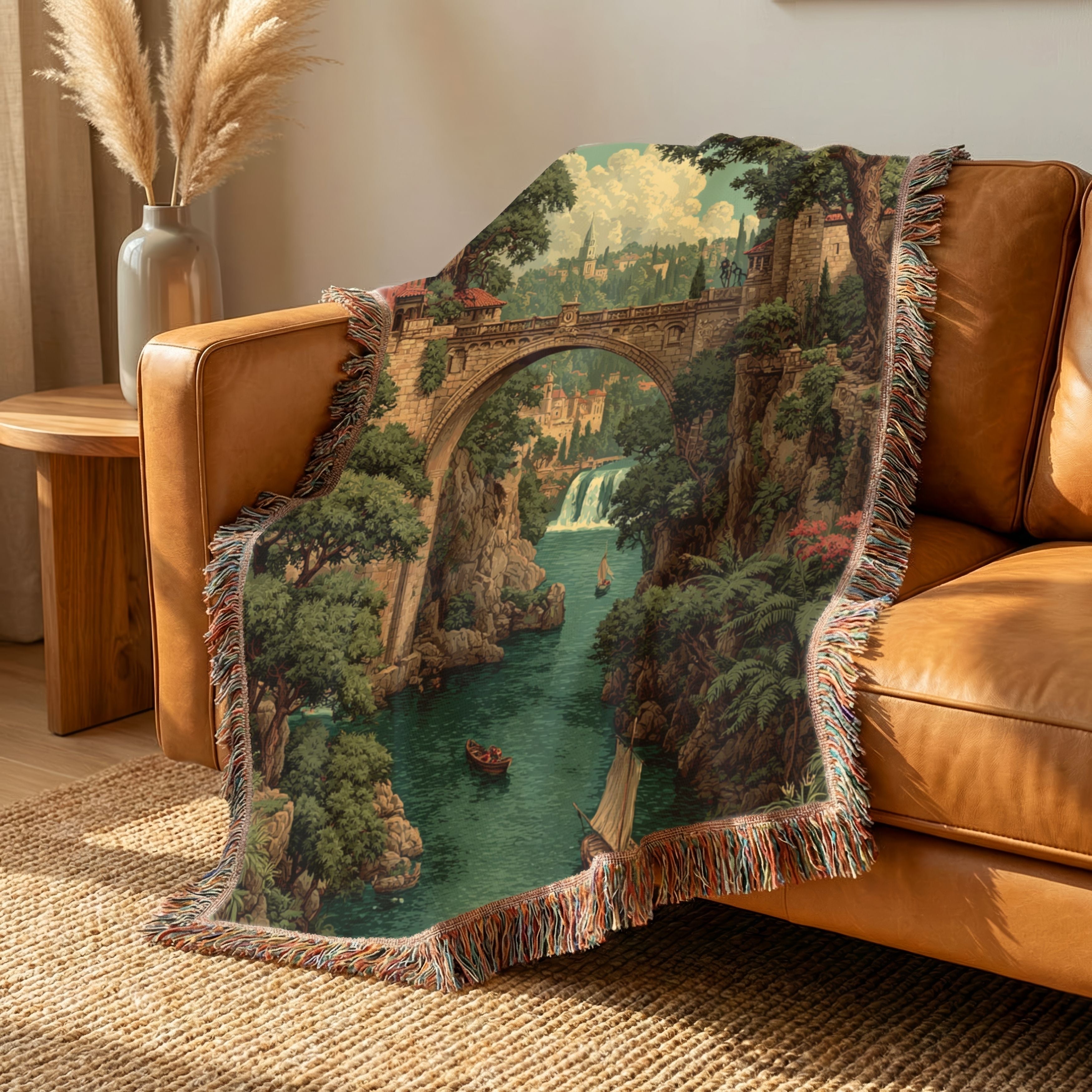 Vintage Landscape Woven Blanket