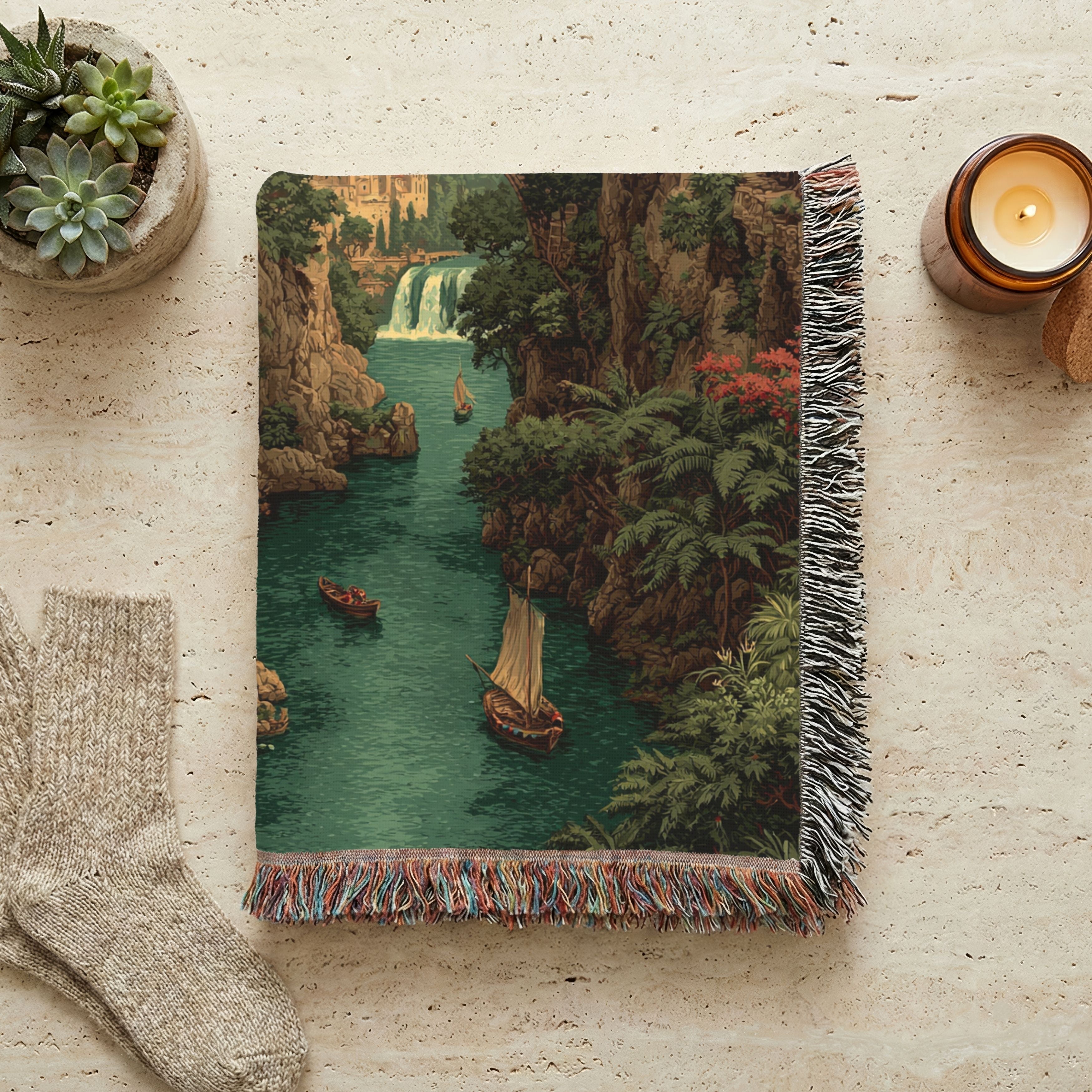 Vintage Landscape Woven Blanket