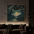 Celestial Fantasy Squared Framed Canvas | Cosmic Gothic Dreamy Wall Art | Medieval Starry Night Dorm room decor. Perfect home decor wall hanging for game rooms, movie rooms, living rooms and apartments. Gallery wall and fantasy decor lovers gifts.