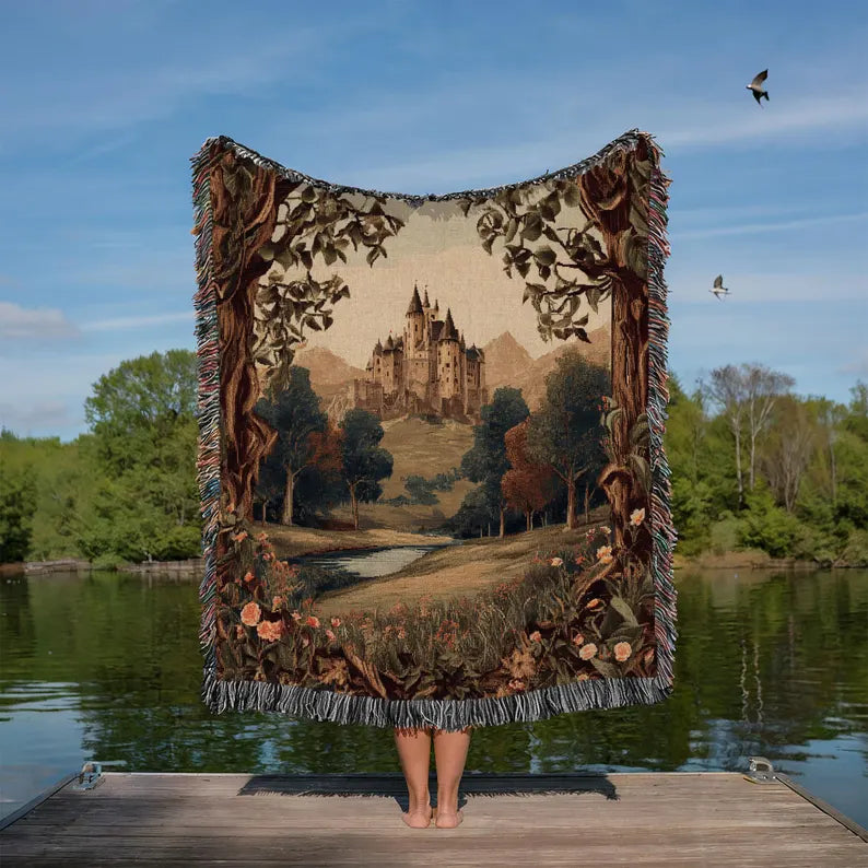 Vintage Castle Tapestry Woven Blanket